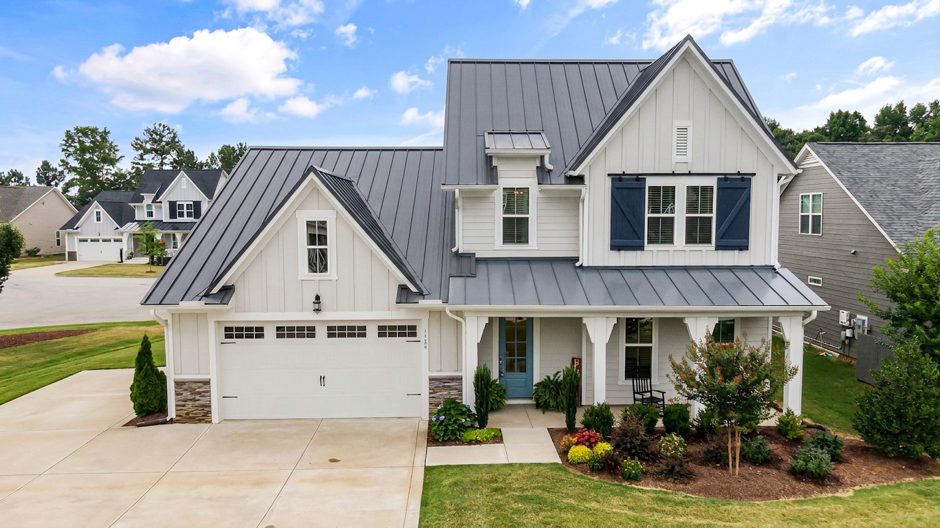 house in suburb Weather-resistant metal roof built to withstand North Texas storms - Roofing & Restoration of North Texas